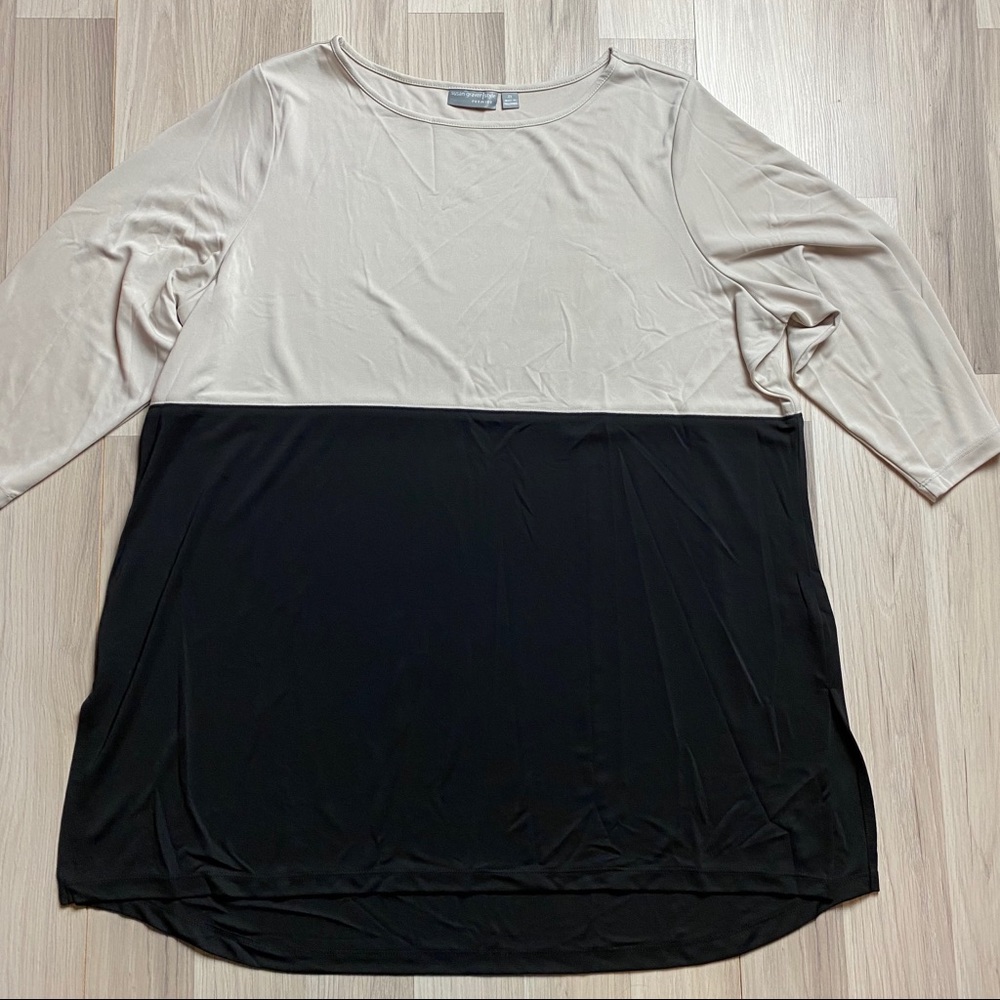Susan Graver Colorblock Blouse Taupe Black